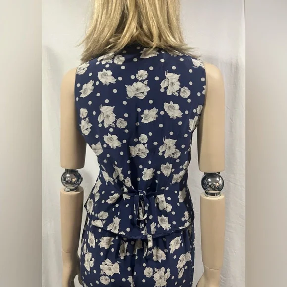 Vintage silk 2 piece Floral Navy set 4 - Picture 6 of 10